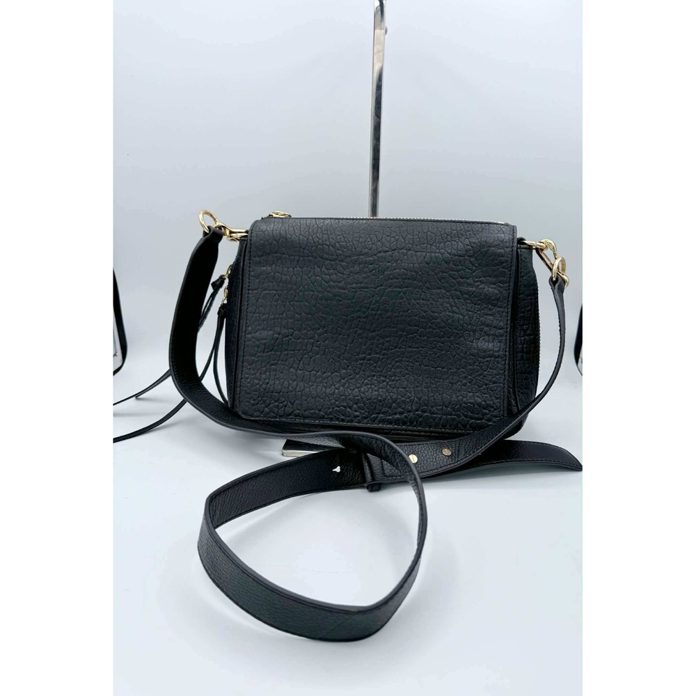 Vince Camuto Ida Black Pebbled Leather Crossbody Bag Gold Hardware Wide Strap